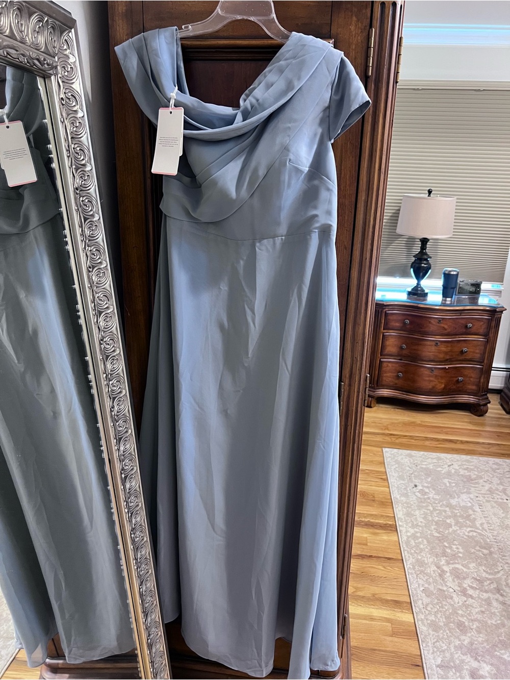Blue Draped Evening Gown align and asymmetrical